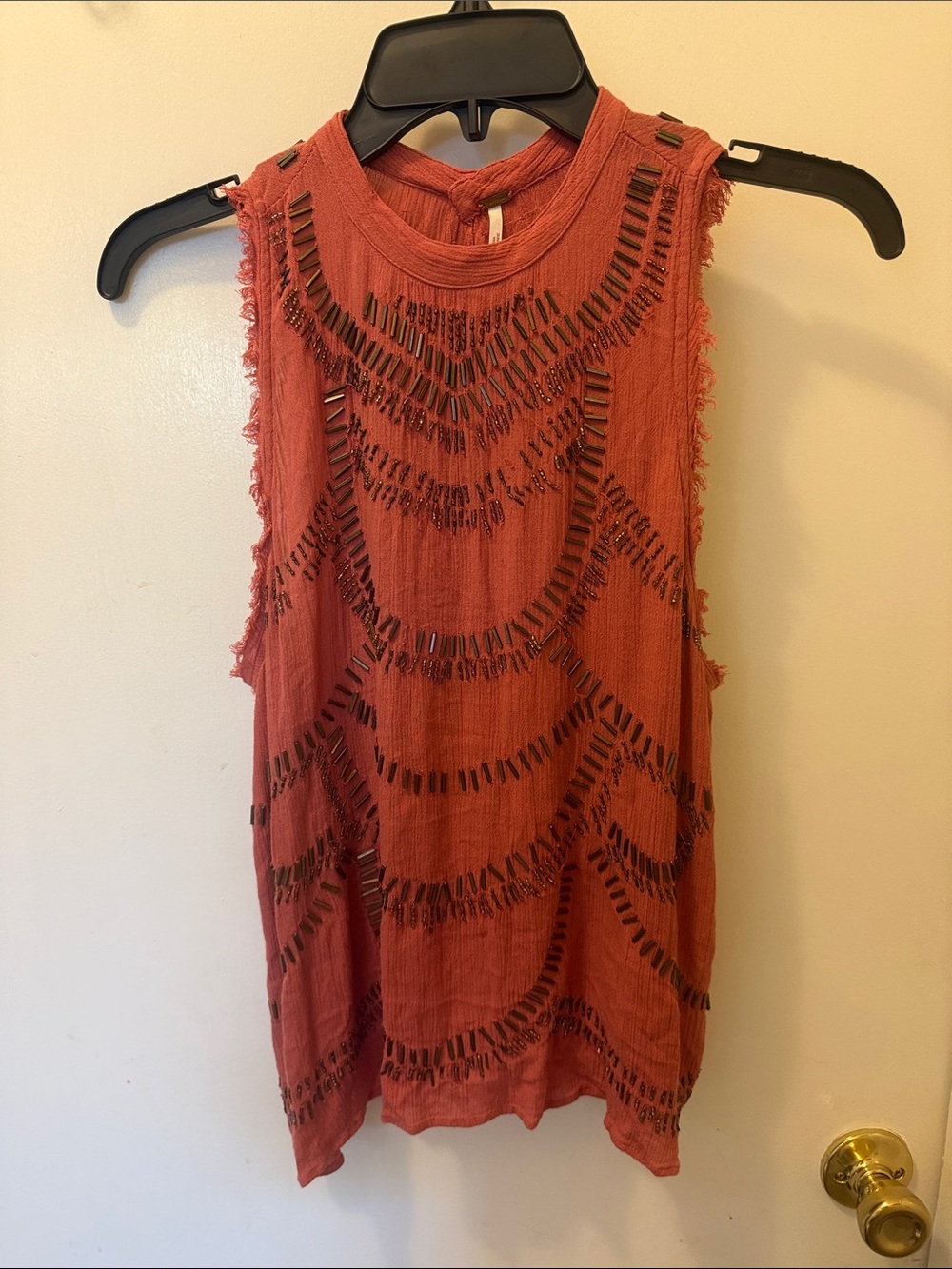 Free People Rust Red Beaded Sleeveless Top